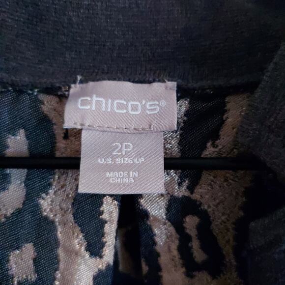 Chicos Cardigan Size 2 Petite Gray Longline Metallic Animal Print Dressy - Picture 4 of 8